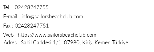 Sailor'S Beach Club telefon numaralar, faks, e-mail, posta adresi ve iletiim bilgileri